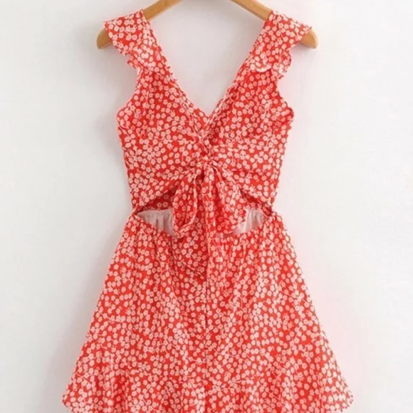 Shein Floral Self-Tie Back Romper - Picture 2 of 6